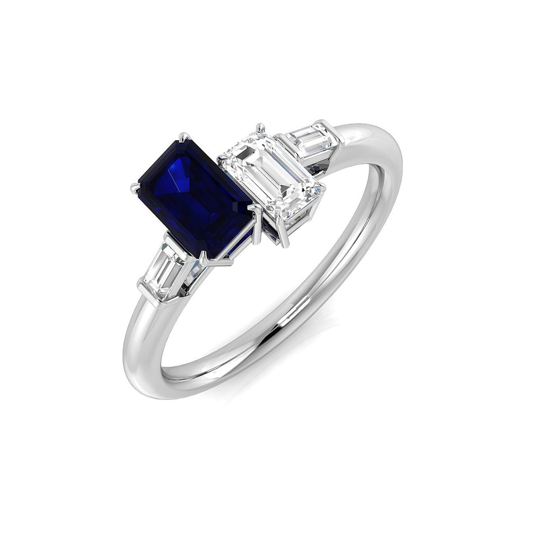 Blue Sapphire Diamond Ring 0.79ct – SR2069~BS – 18k White Gold