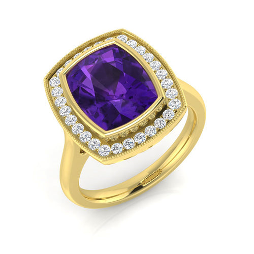 Amethyst Diamond Ring 3.08ct – SR2362~AME – 18k Yellow Gold