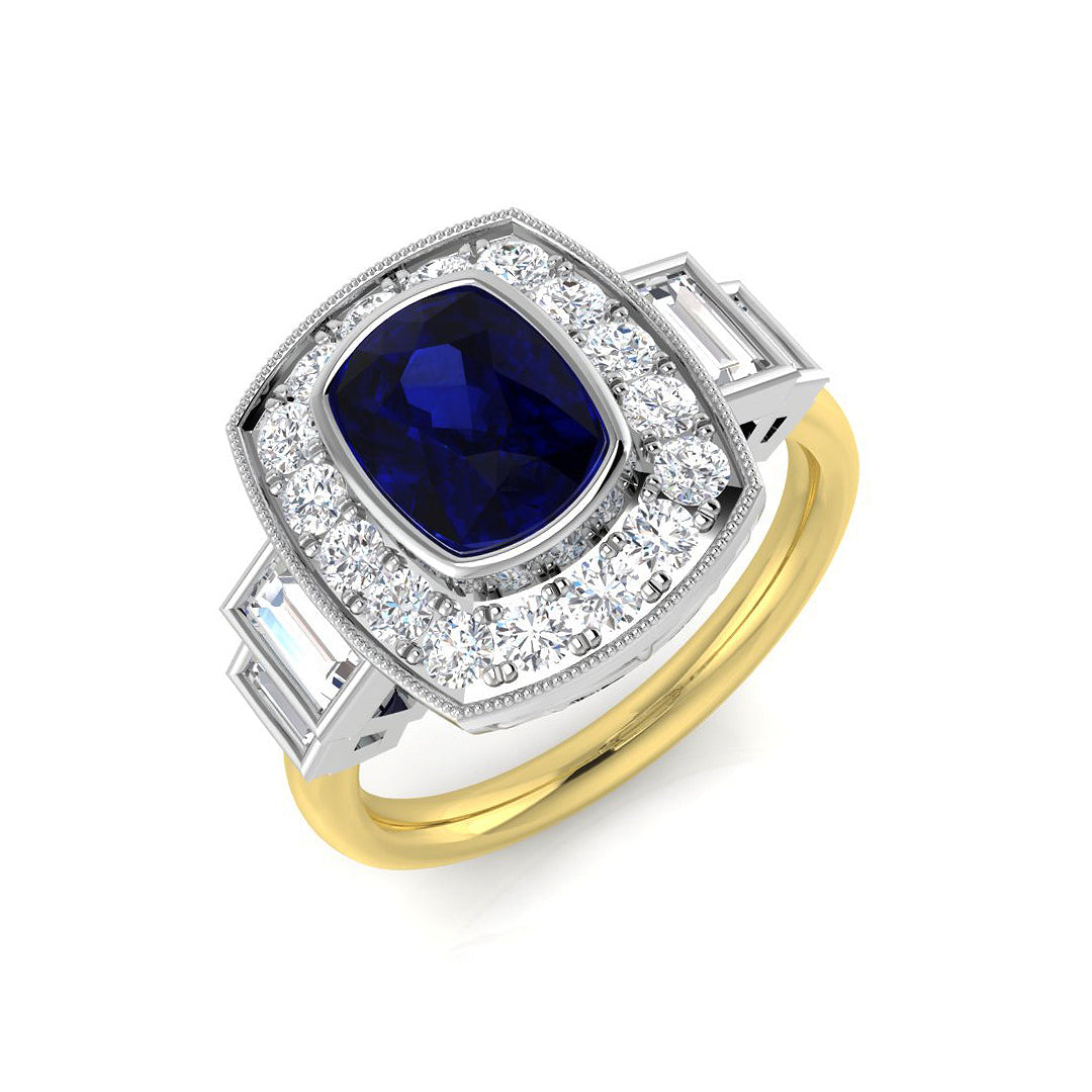 Blue Sapphire Diamond Ring 2.58ct – SR3095~BS – 18k Yellow Gold