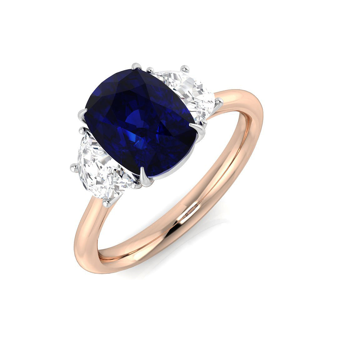 Blue Sapphire Diamond Ring 3.68ct–3.7ct – SR3184~BS – 18k Rose Gold