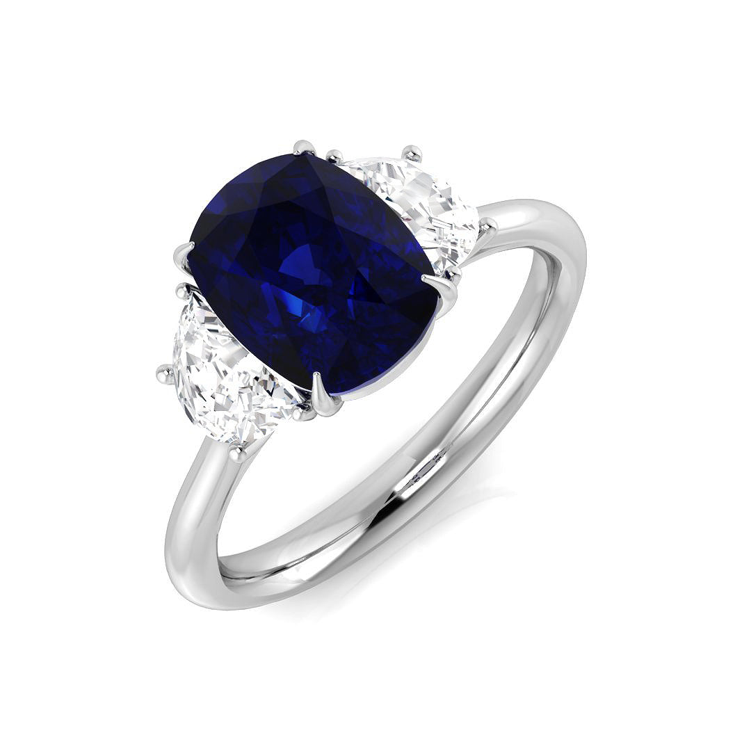 Blue Sapphire Diamond Ring 3.68ct–3.7ct – SR3184~BS – 18k White Gold
