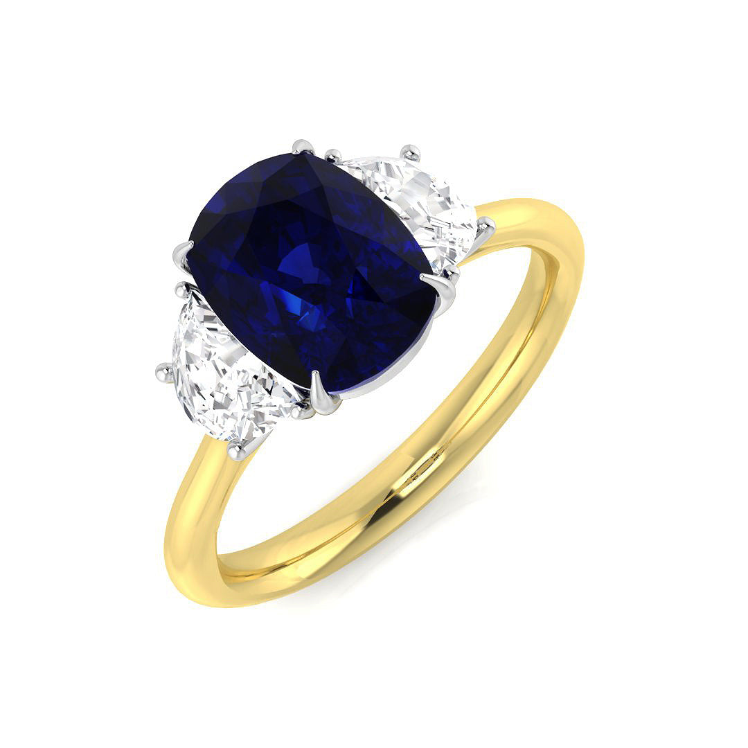 Blue Sapphire Diamond Ring 3.68ct–3.7ct – SR3184~BS – 18k Yellow Gold