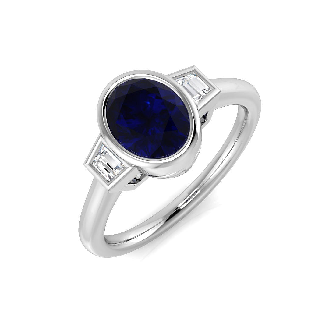 Blue Sapphire Diamond Ring 1.45ct – SR3417~BS – 18k White Gold