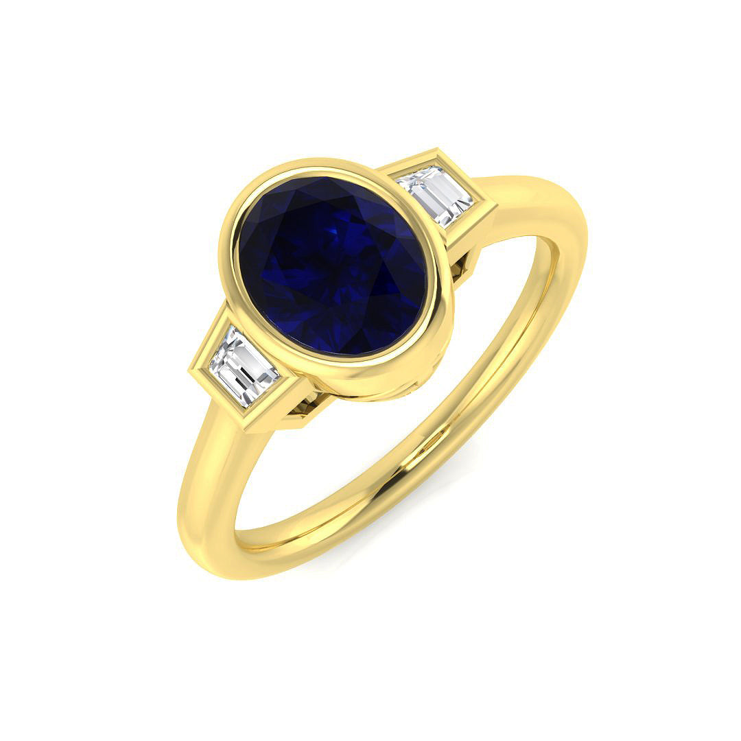 Blue Sapphire Diamond Ring 1.45ct – SR3417~BS – 18k Yellow Gold