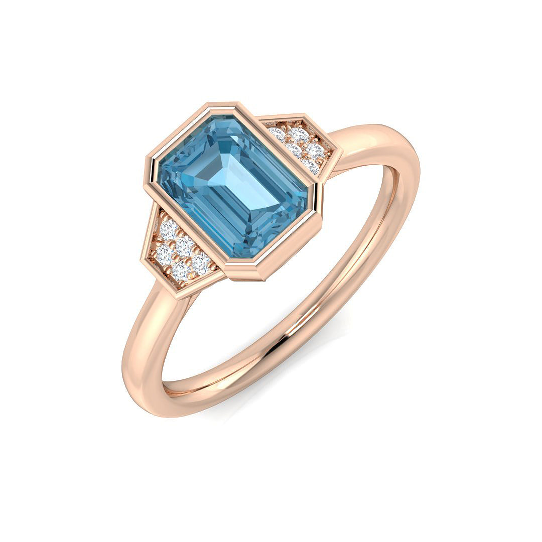 Blue Topaz Diamond Ring 1.14ct – SR3668~SBT – 18k Rose Gold