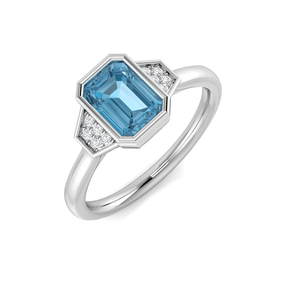 Blue Topaz Diamond Ring 1.14ct – SR3668~SBT – 18k White Gold