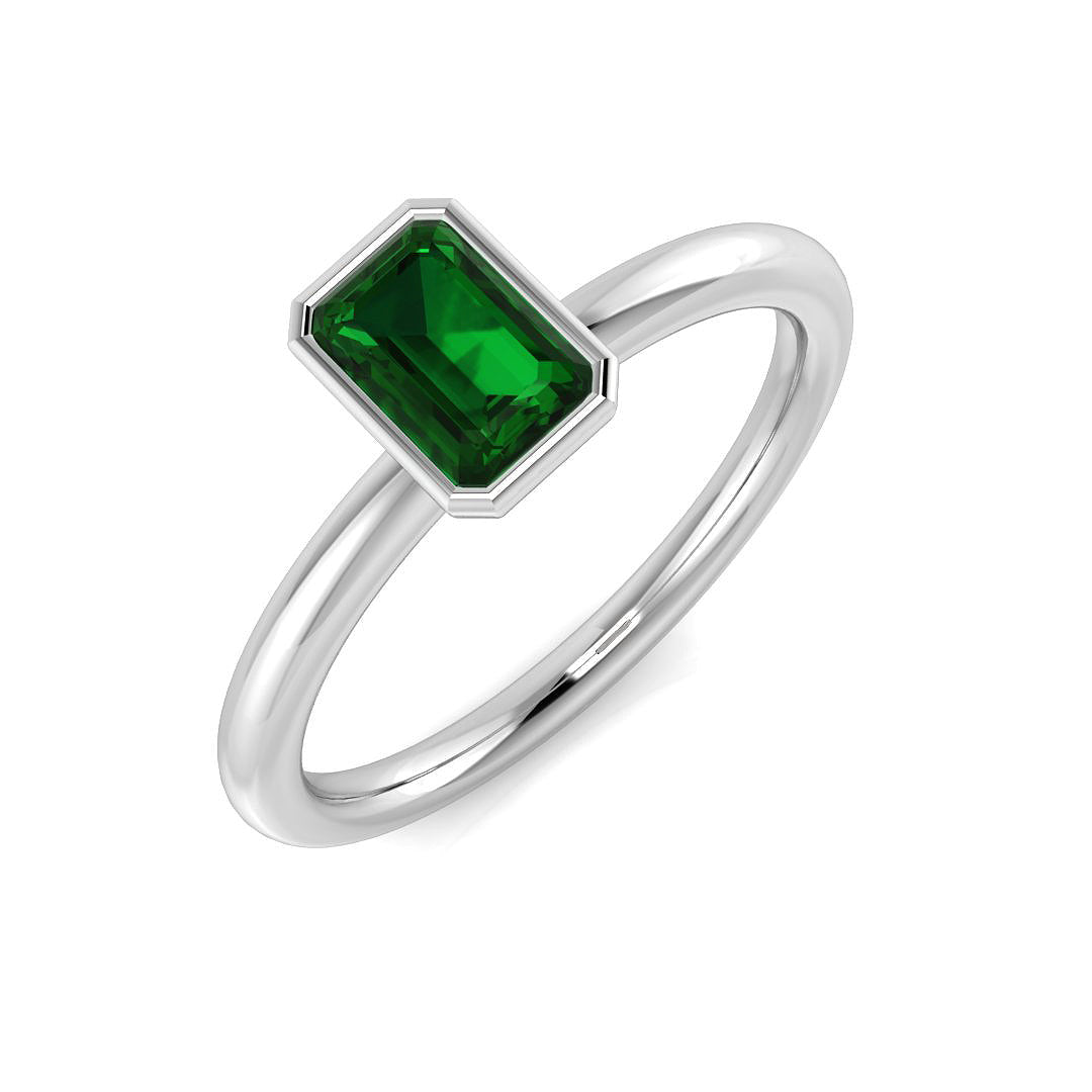 Emerald Diamond Ring 0.38ct – SR412~EM – 18k White Gold