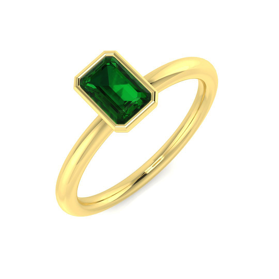 Emerald Diamond Ring 0.38ct – SR412~EM – 18k Yellow Gold