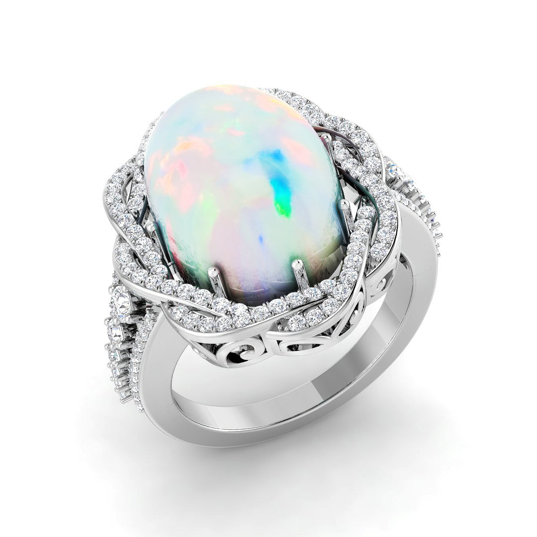 Opal Diamond Ring 7.44ct – SR4150~OP – 18k White Gold
