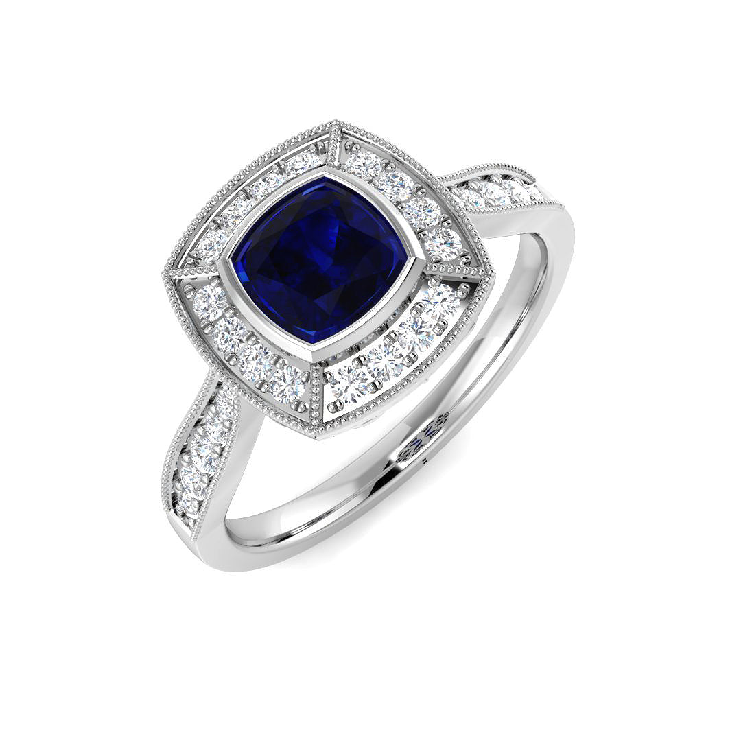 Blue Sapphire Diamond Ring 1.14ct – SR4741~BS – 18k White Gold