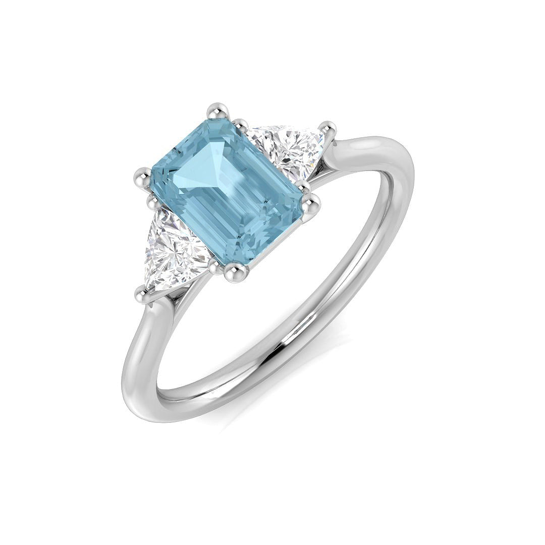 Aquamarine Diamond Ring 1.44ct – SR474~AQ – 18k White Gold