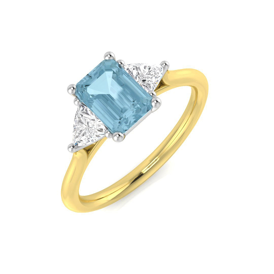 Aquamarine Diamond Ring 1.44ct – SR474~AQ – 18k Yellow Gold