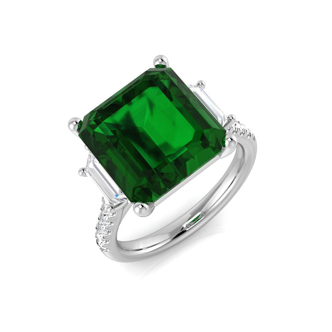 Three Stone Diamond Ring 7.55ct – SR625~EM – 18k White Gold