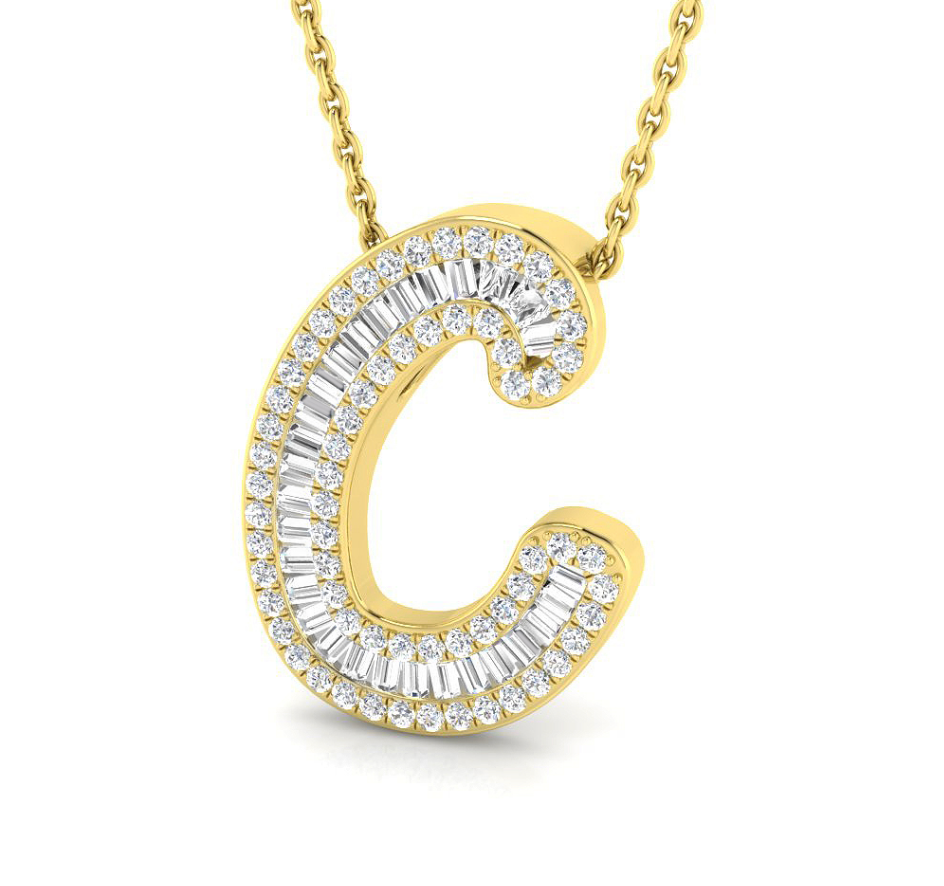Small Baguette Pendant - Yellow Gold