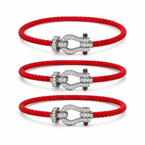 Diamond cable bracelet red cord stock image