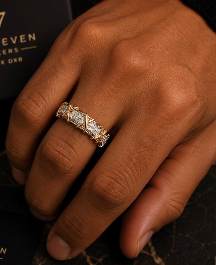 Diamond Pavé X-Cross Ring - worn on hand