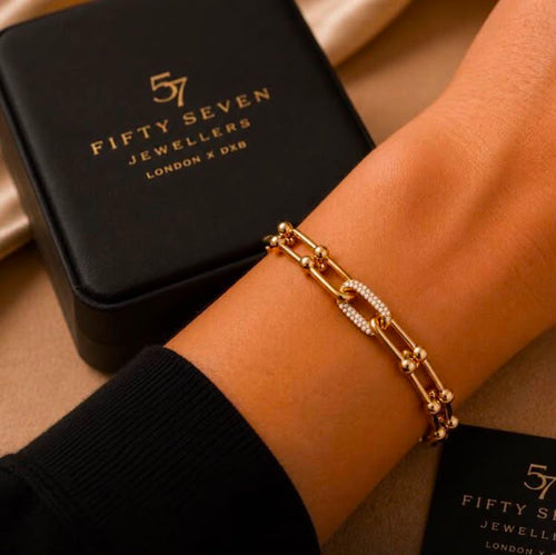 Diamond Pavé Link Chain Bracelet - worn on wrist