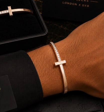 Diamond Pavé T-Bar Bangle worn on wrist