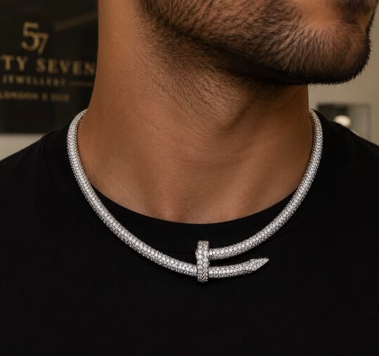 Full Pavé Diamond Nail Choker Necklace worn by man