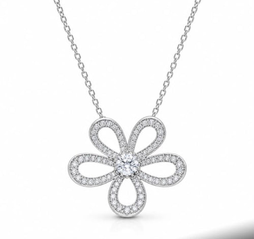 Diamond Pavé Flower Pendant Necklace product shot on white background