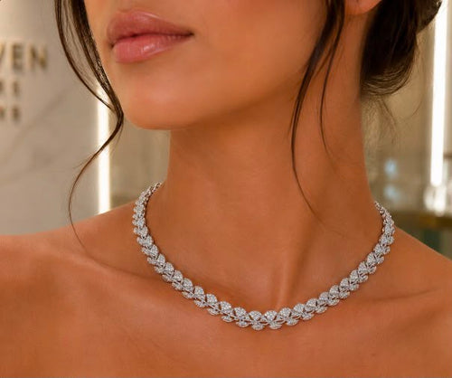 Diamond Pavé Leaf Collar Necklace worn at 57 Jewellers boutique