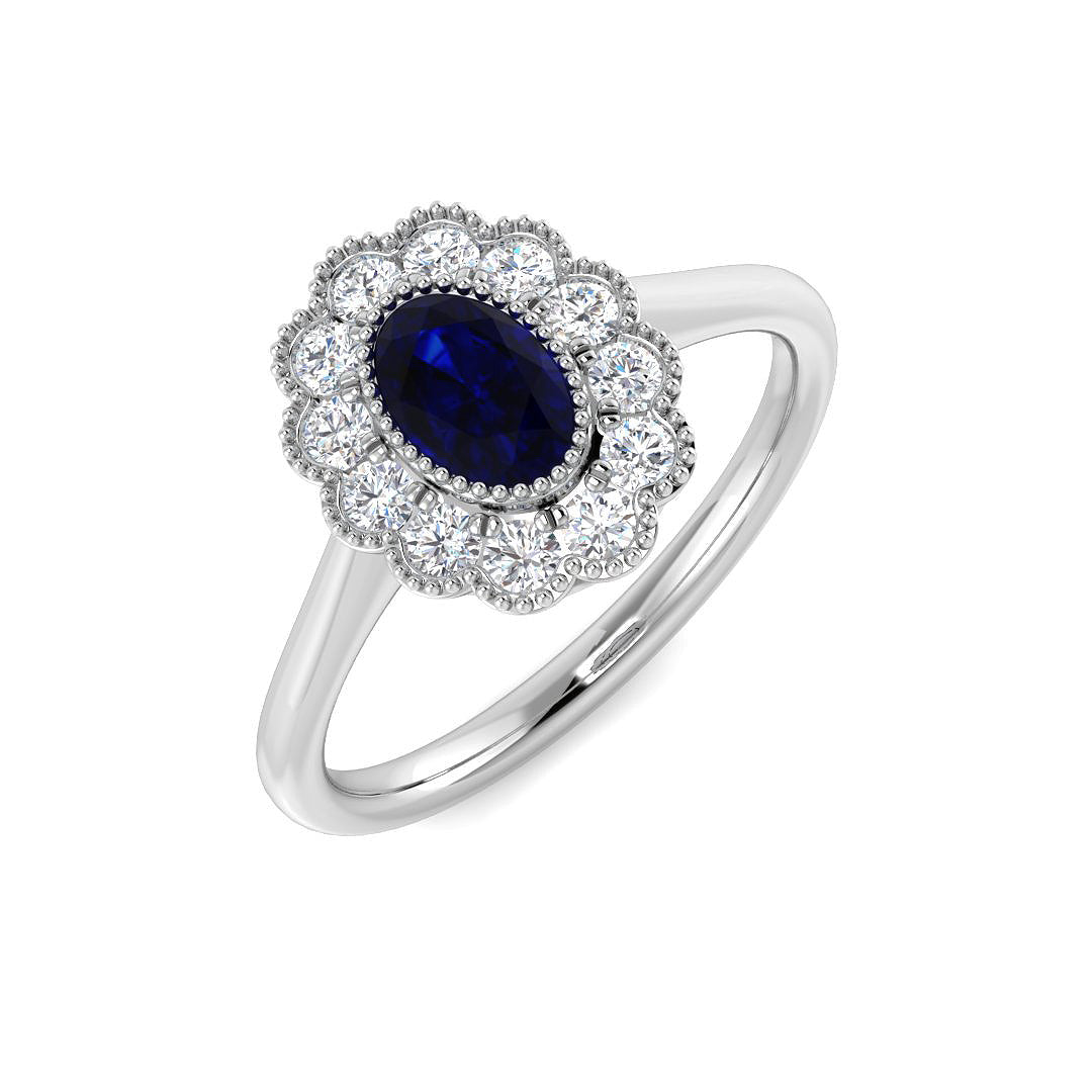 Halo Diamond Ring 0.99ct – SR7486~BLU – 18k White Gold