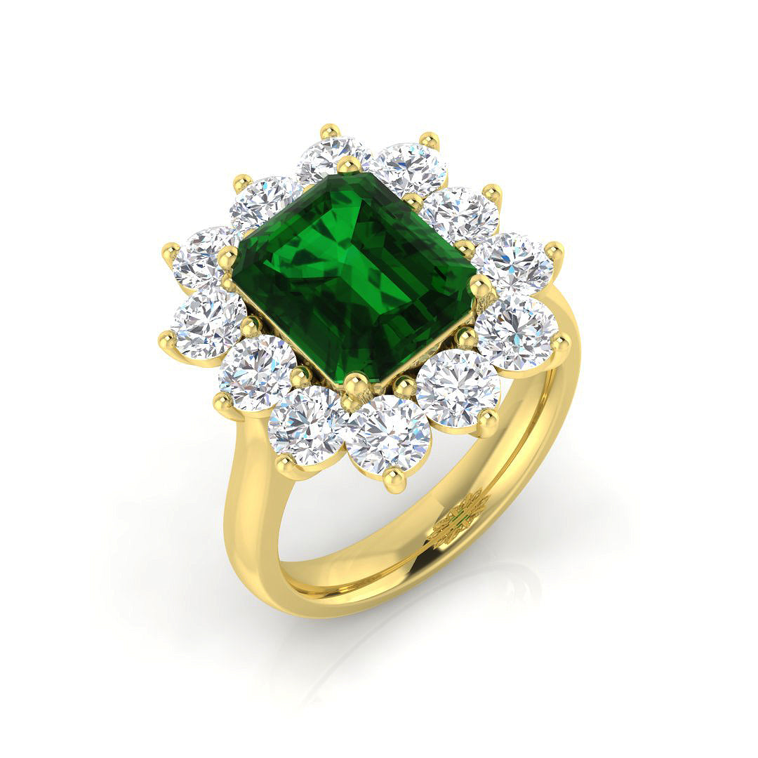 Emerald Lab-Grown Diamond Ring 3.8ct–5.29ct – SL9774~COEM – 18k Yellow Gold