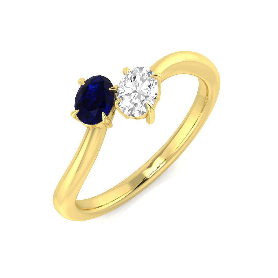 Blue Sapphire Diamond Ring 0.49ct–0.61ct – SR1910~BS – 18k Yellow Gold