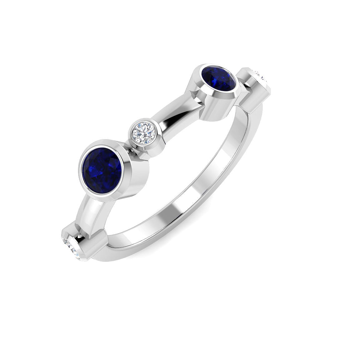 Blue Sapphire Diamond Ring 0.45ct–0.51ct – SR1465~BS – 18k White Gold