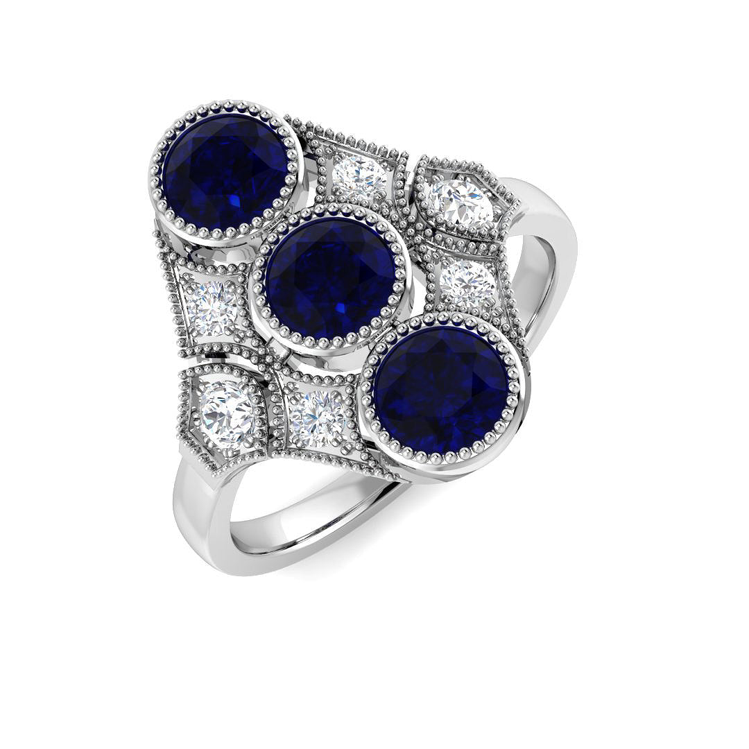 Blue Sapphire Diamond Ring 1.91ct – SR7627~BS – 18k White Gold
