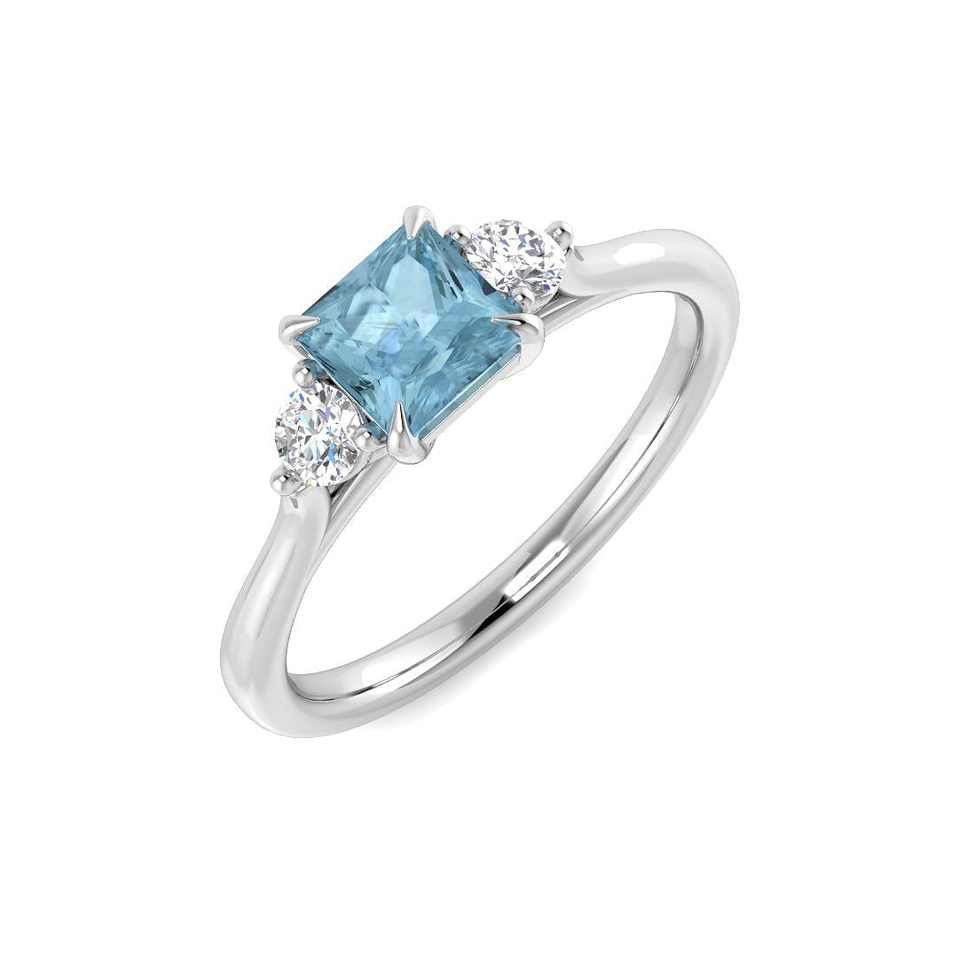Aquamarine Diamond Ring 0.57ct – SR5434~AQ – 18k White Gold