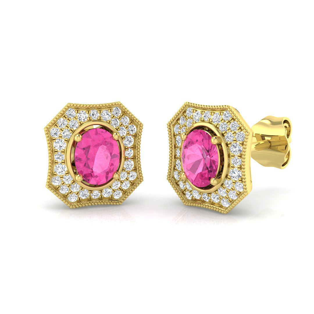 Pink Sapphire Diamond Ring 1.05ct – SE4810~PS – 18k Yellow Gold