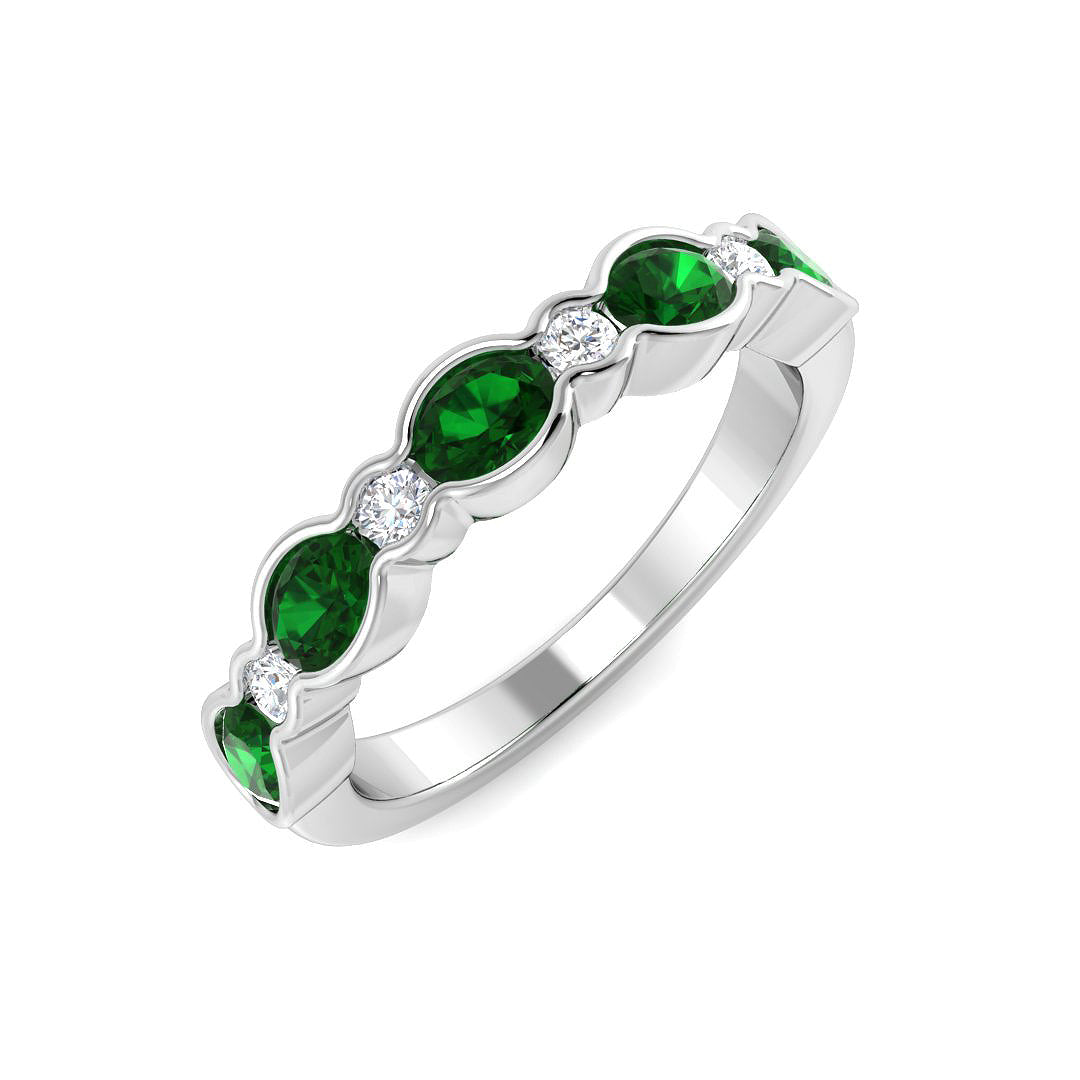 Emerald Diamond Ring 0.87ct–0.92ct – SR7374~EM – 18k White Gold