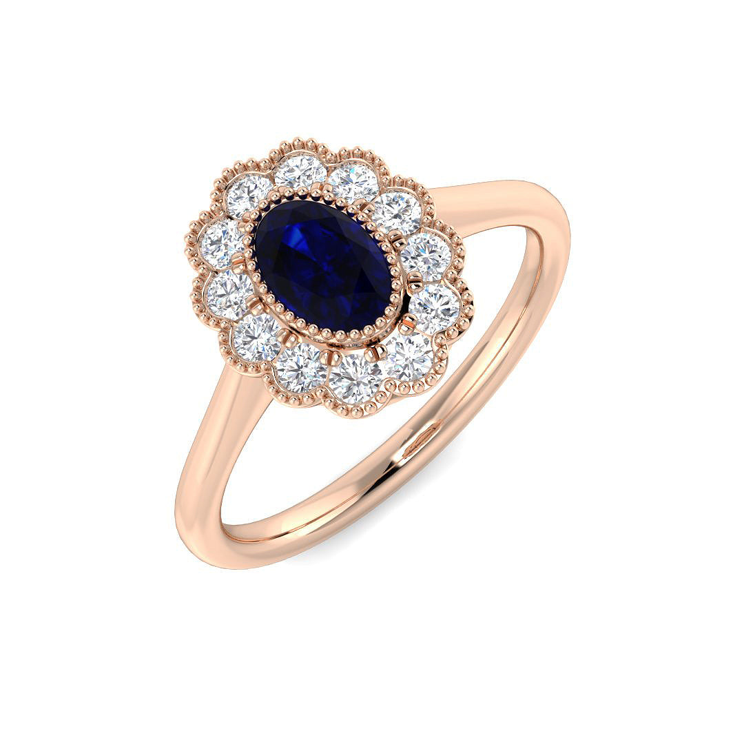 Halo Diamond Ring 0.99ct – SR7486~BLU – 18k Rose Gold
