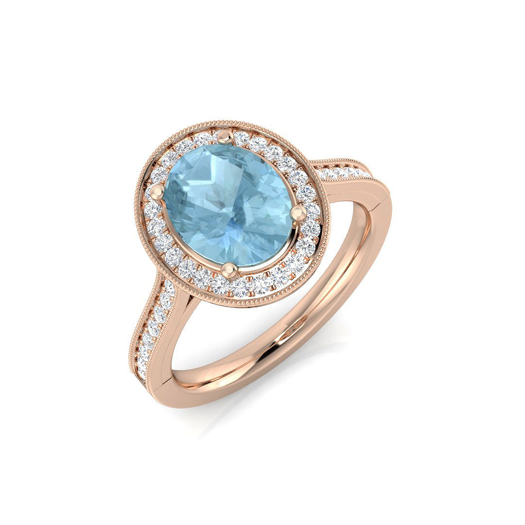 Aquamarine Diamond Ring 1.91ct – SL8287~AQ – 18k Rose Gold