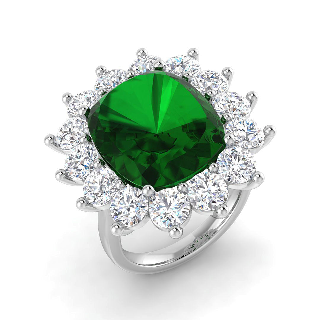 Emerald Diamond Ring 13.72ct – SR7048~EM – 18k White Gold