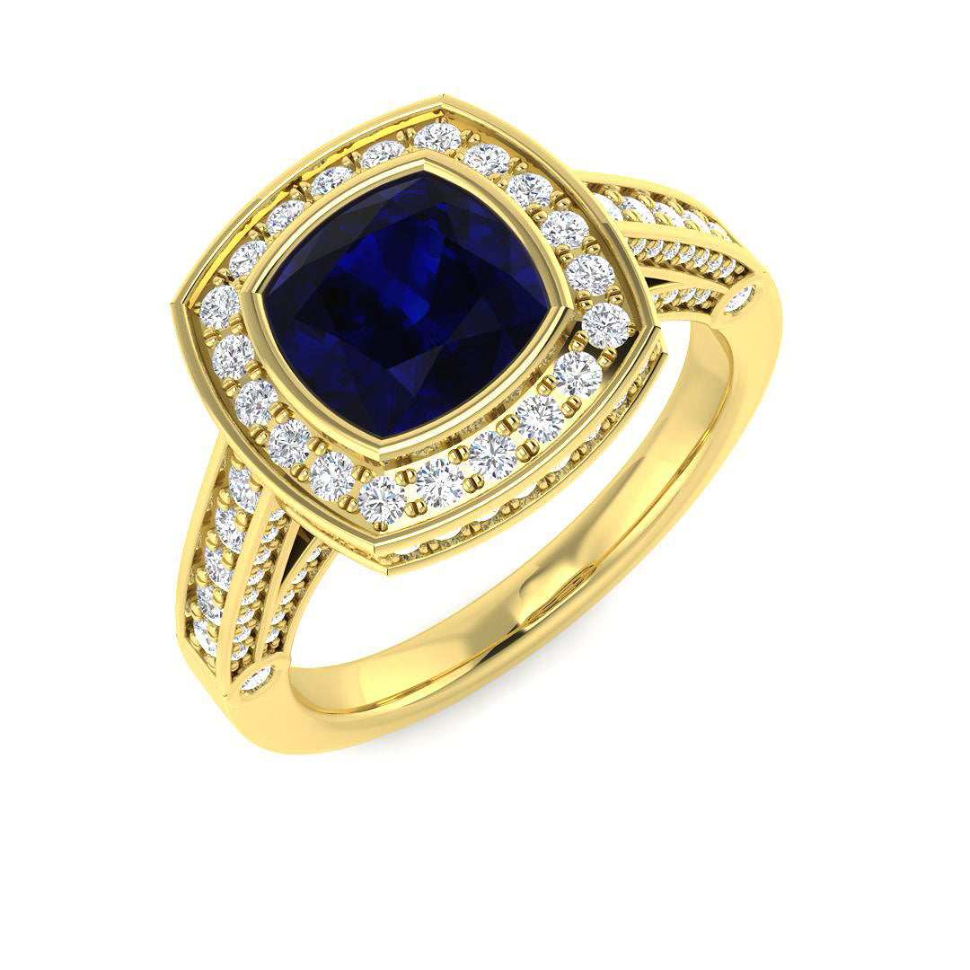 Blue Sapphire Diamond Ring 2.34ct – BJR0329~BS – 18k Yellow Gold