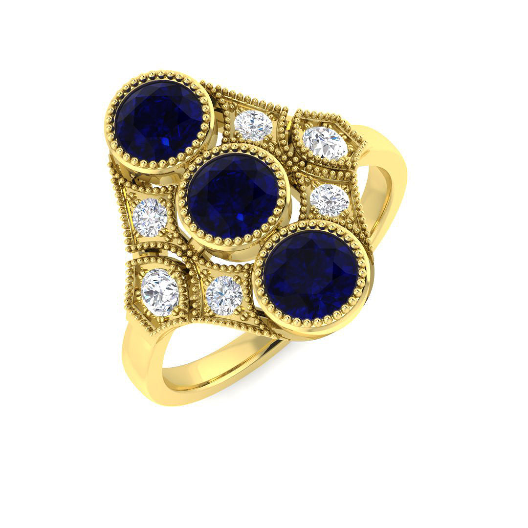 Blue Sapphire Diamond Ring 1.91ct – SR7627~BS – 18k Yellow Gold