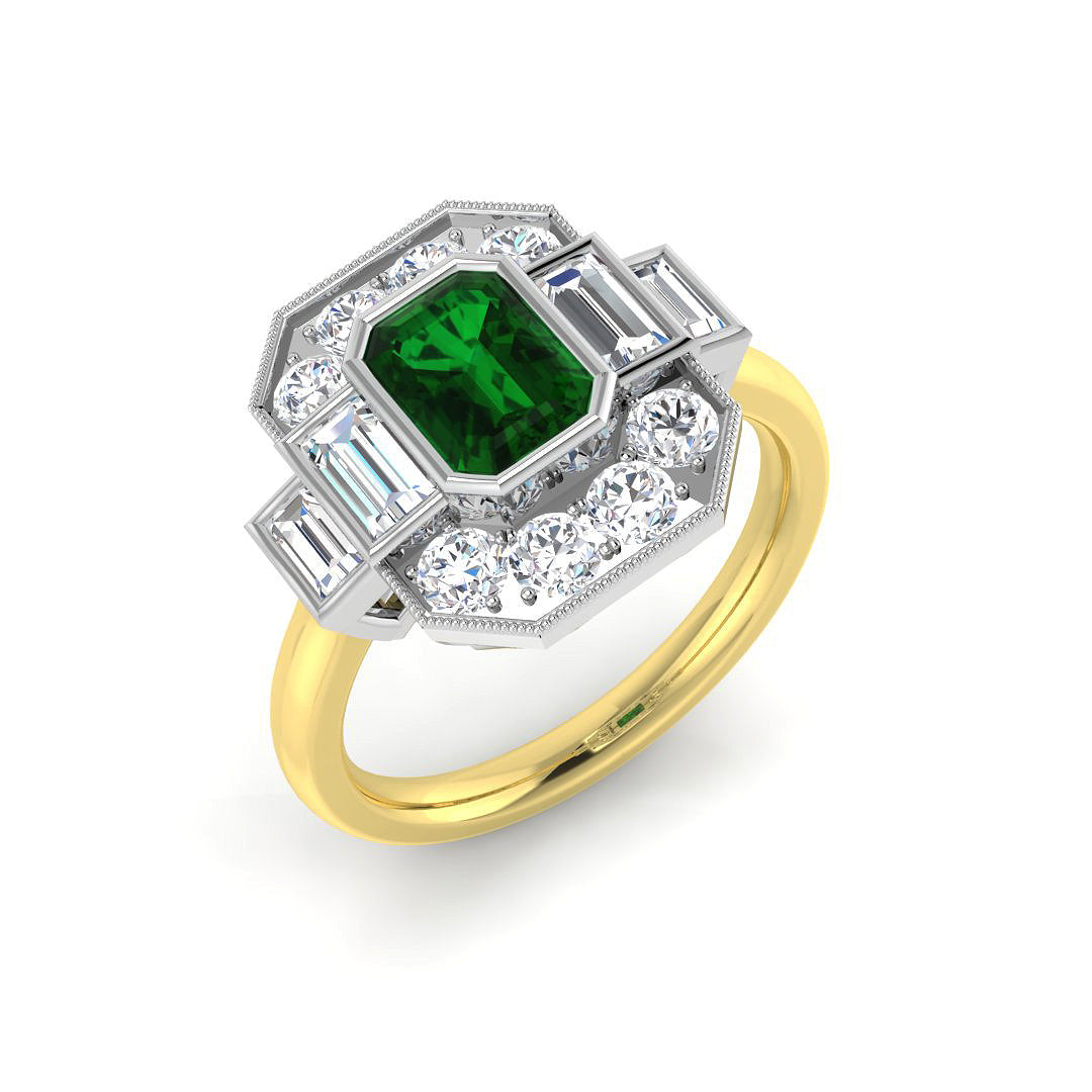 Emerald Diamond Ring 2.13ct – SL8624~EM – 18k Two Tone Gold