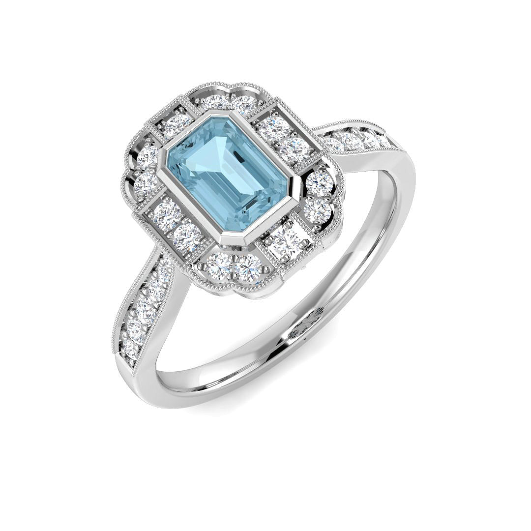 Aquamarine Diamond Ring 0.85ct – SR4798~AQ – 18k White Gold