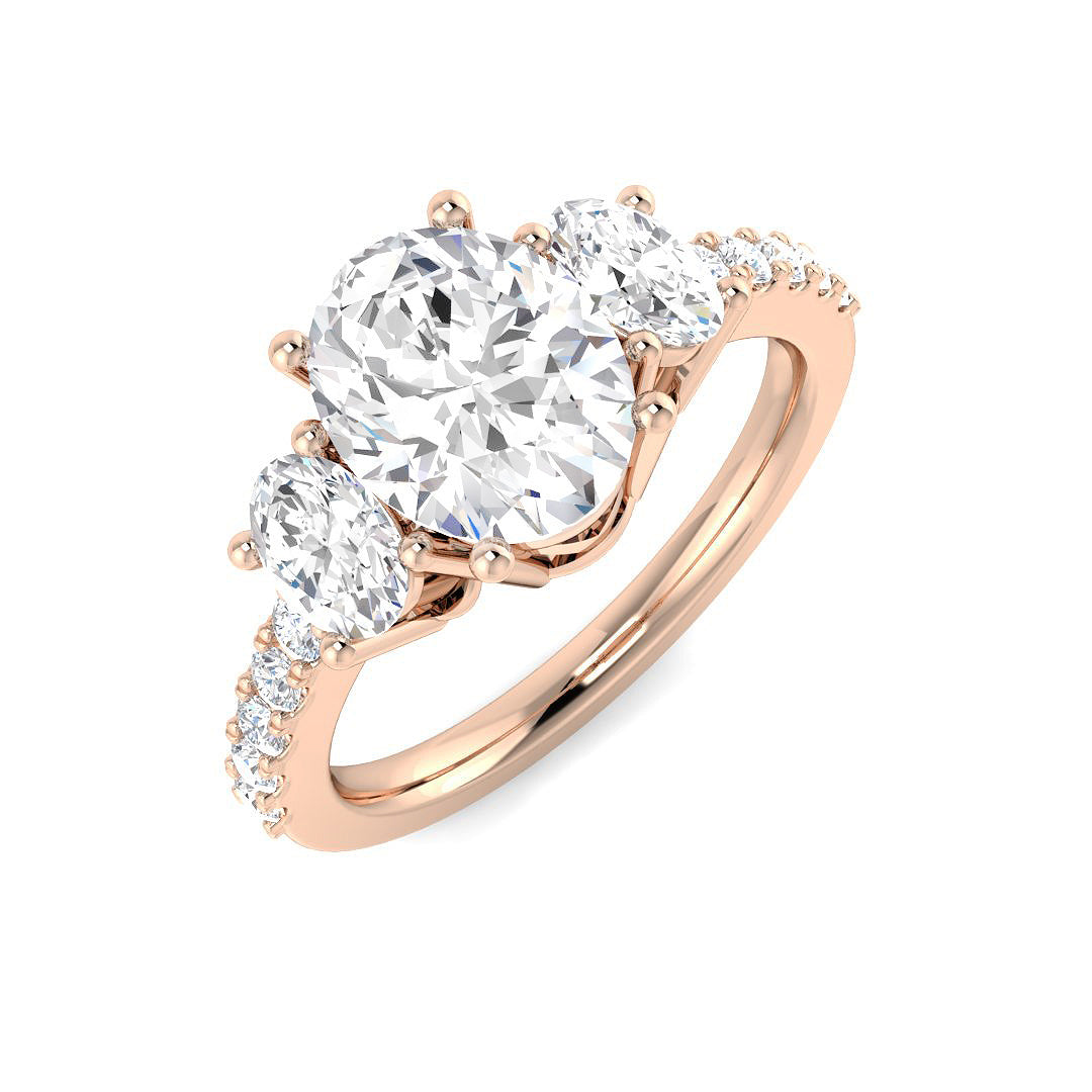 Three Stone Lab-Grown Diamond Ring 1.35ct–2.93ct – SR6338 – 18k Rose Gold