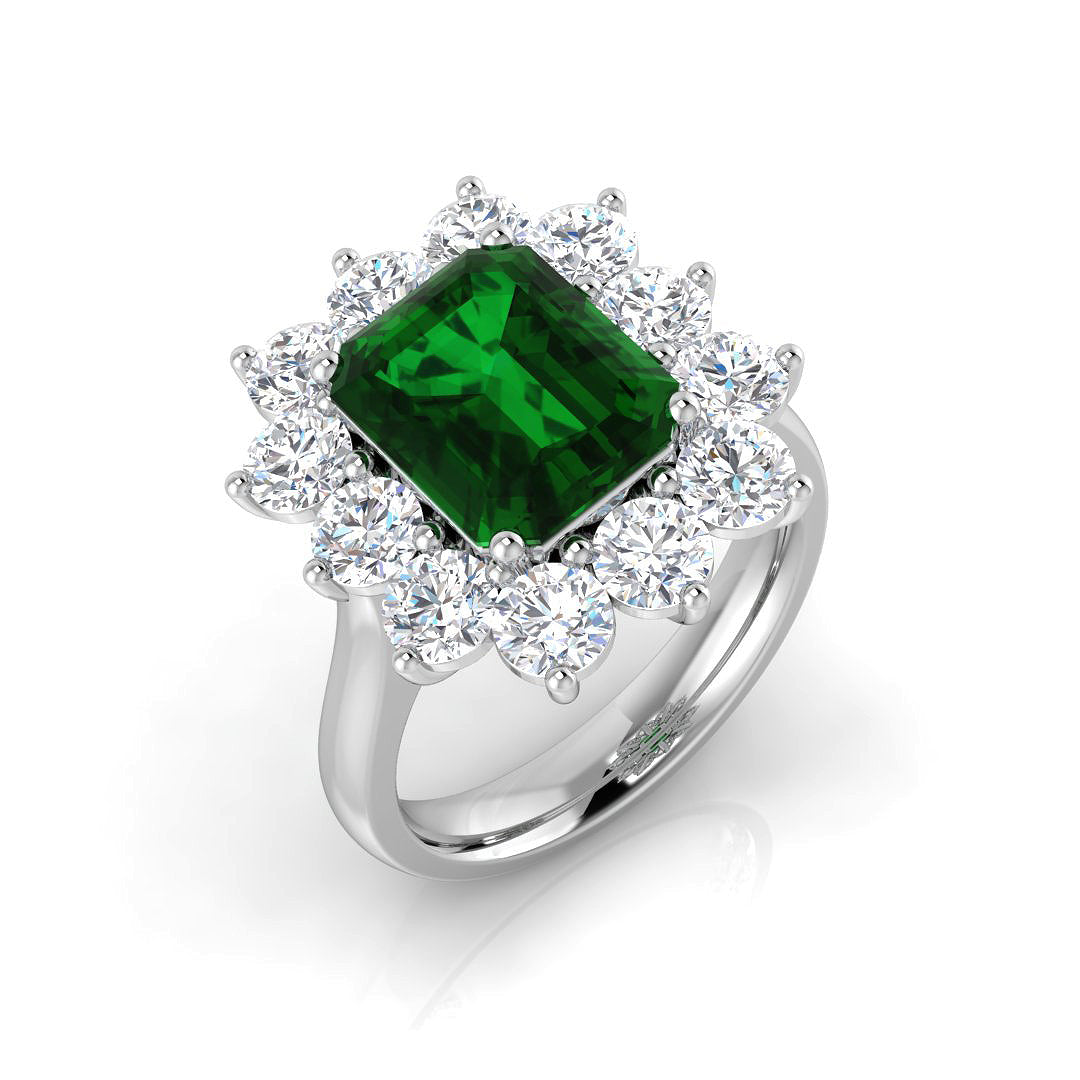 Emerald Lab-Grown Diamond Ring 3.8ct–5.29ct – SL9774~COEM – 18k White Gold