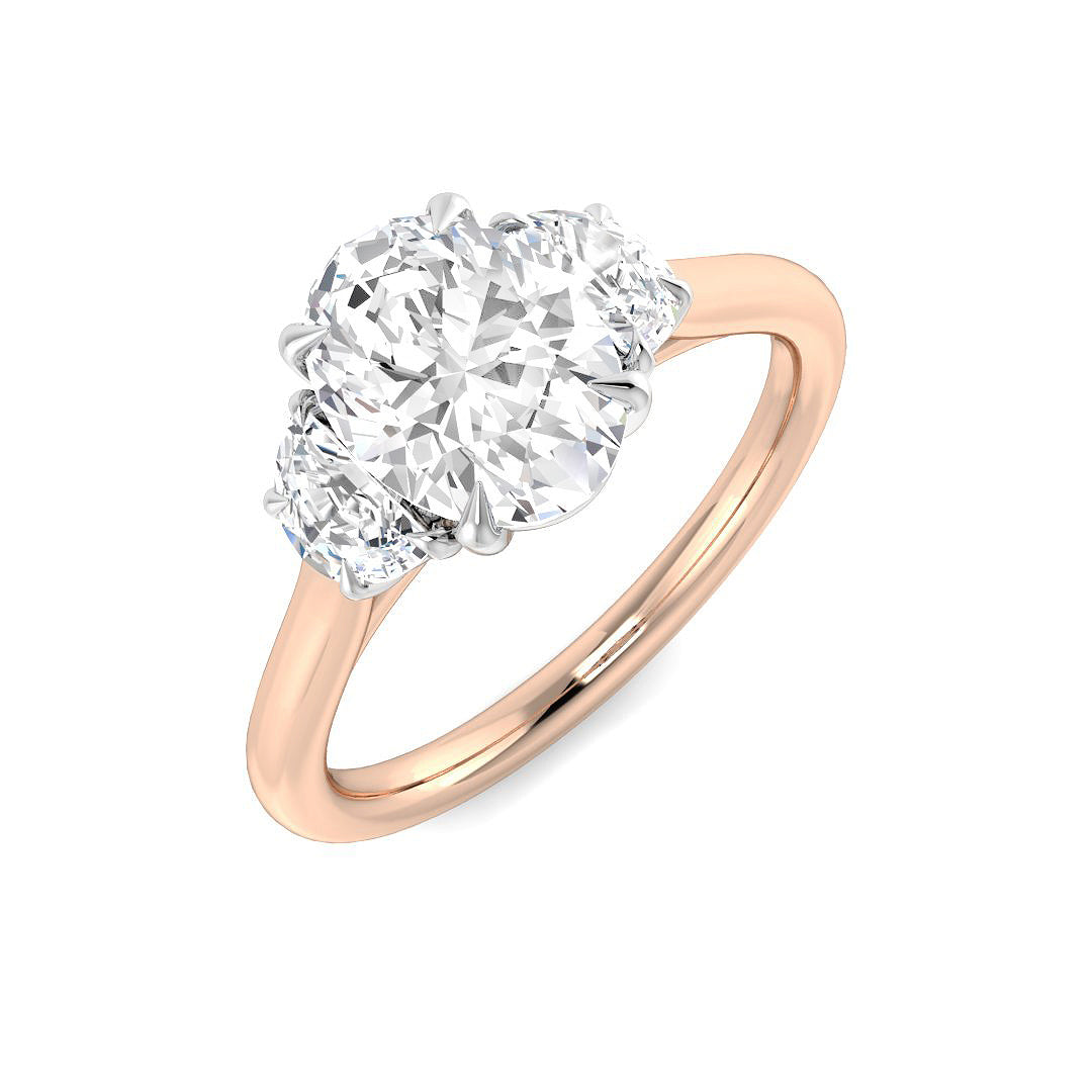 Three Stone Lab-Grown Diamond Ring 1.89ct–3.48ct – SR6236 – 18k Rose Gold