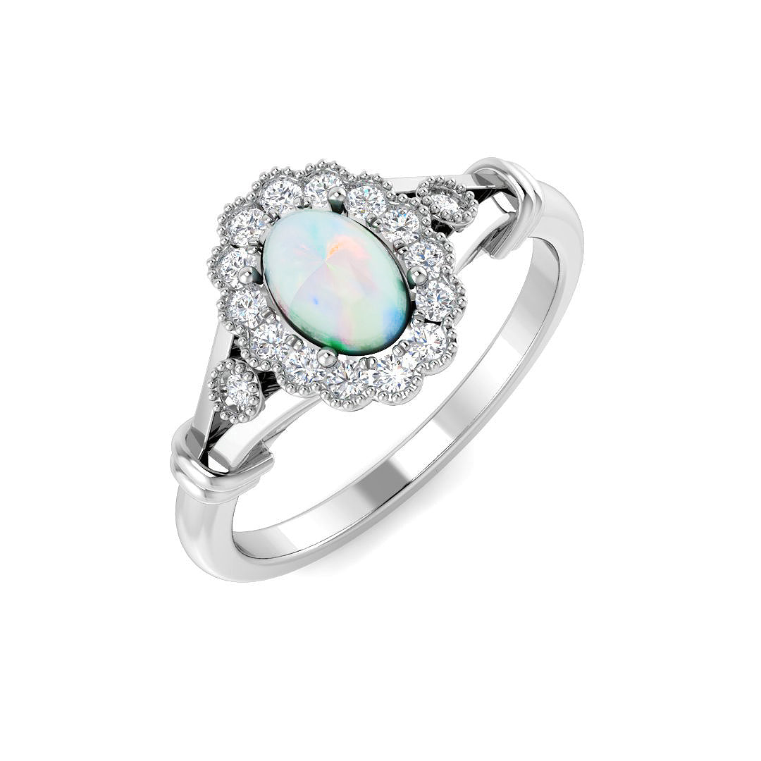 Opal Diamond Ring 0.55ct – SR7502~OP – 18k White Gold