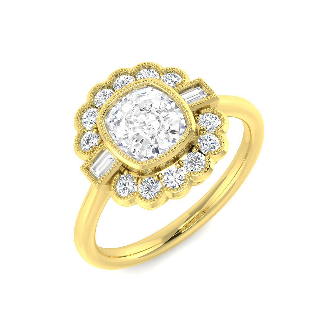 Vintage Lab-Grown Diamond Ring 1.36ct–4.22ct – SR6956 – 18k Yellow Gold