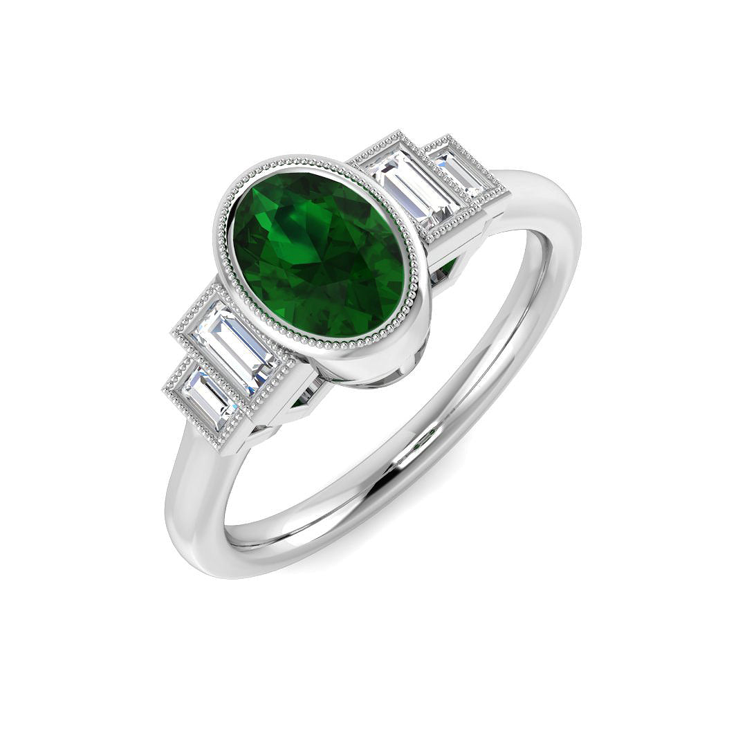 Emerald Diamond Ring 0.79ct–0.97ct – SR1923~EM – 18k White Gold