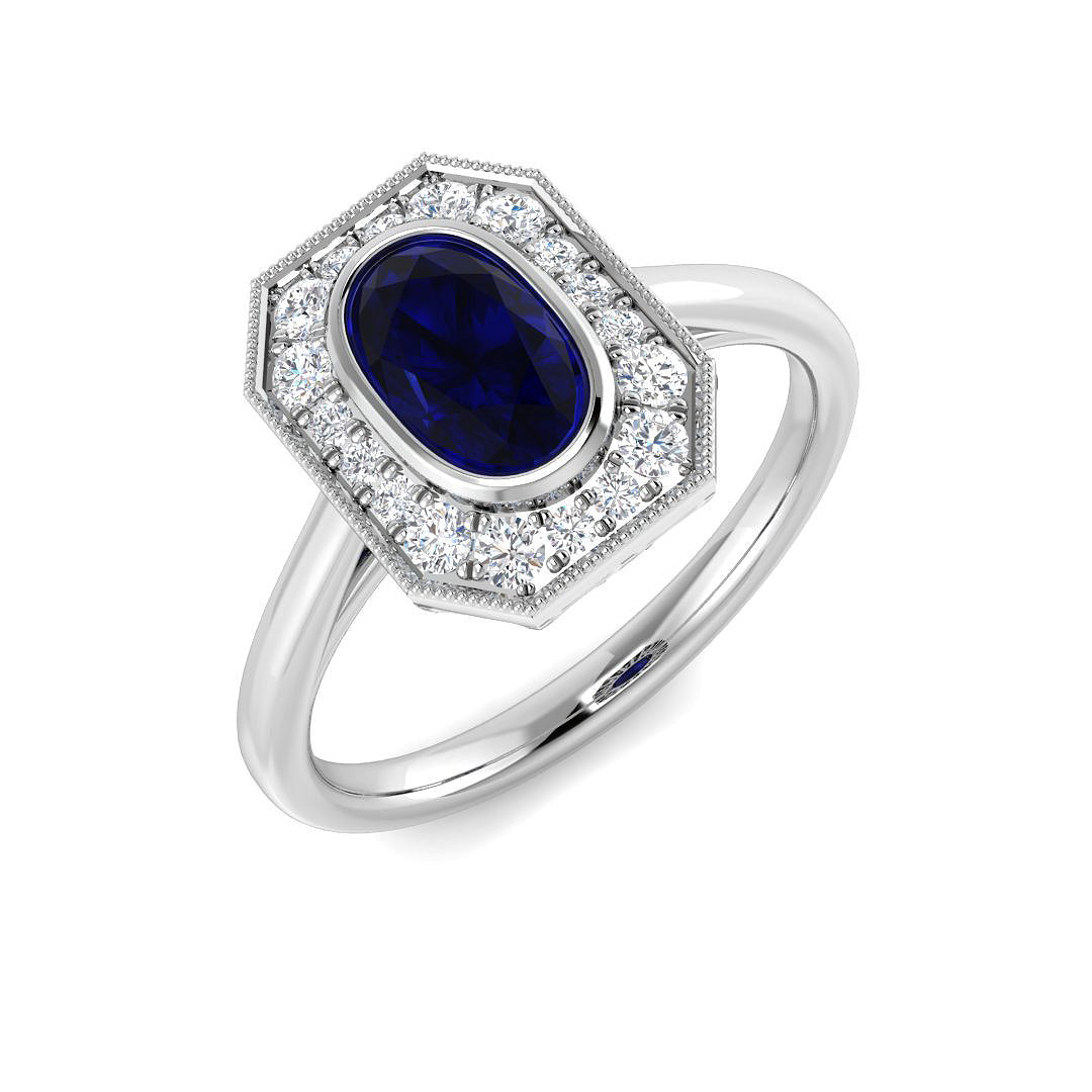 Blue Sapphire Diamond Ring 1.3ct – SR5395~BS – 18k White Gold
