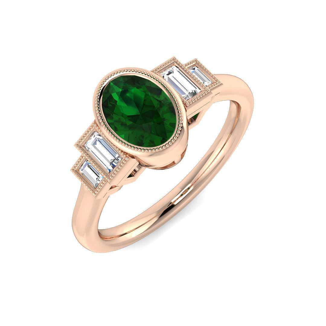 Emerald Diamond Ring 0.79ct–0.97ct – SR1923~EM – 18k Rose Gold