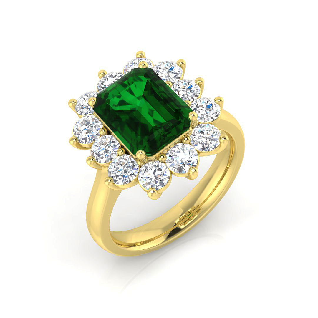 Emerald Lab-Grown Diamond Ring 3.8ct–5.29ct – SL9774~COEM – 18k Yellow Gold