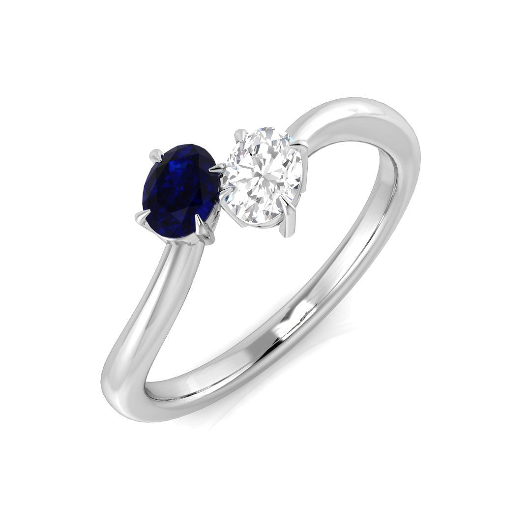 Blue Sapphire Diamond Ring 0.49ct–0.61ct – SR1910~BS – 18k White Gold